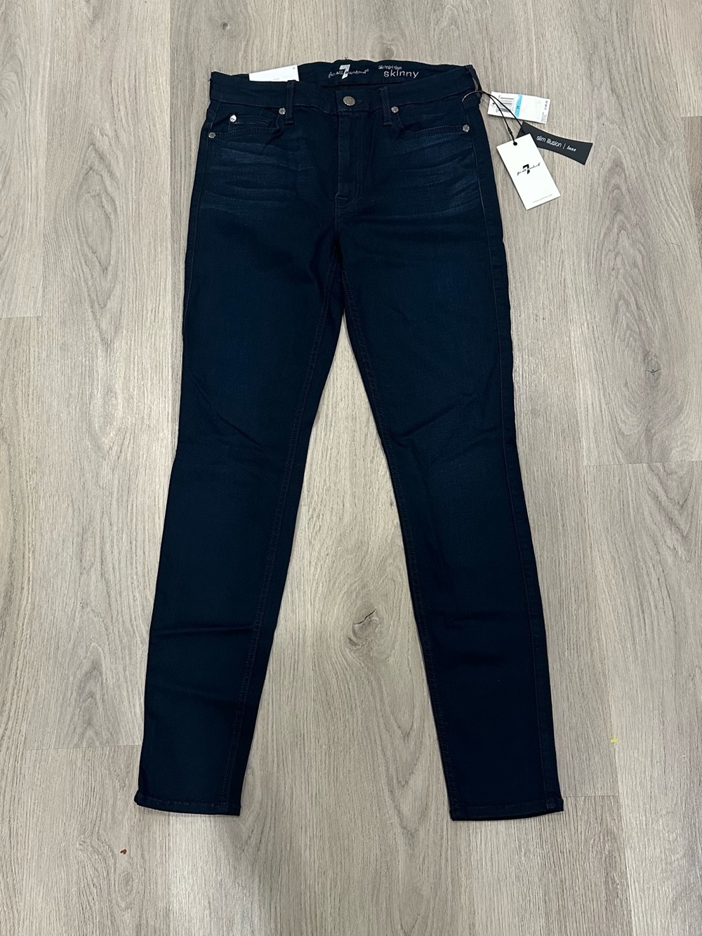 NWT 7 For All Mankind Slim Illusion Luxe Mid Rise Skinny Jeans Dark Wash 31 $198